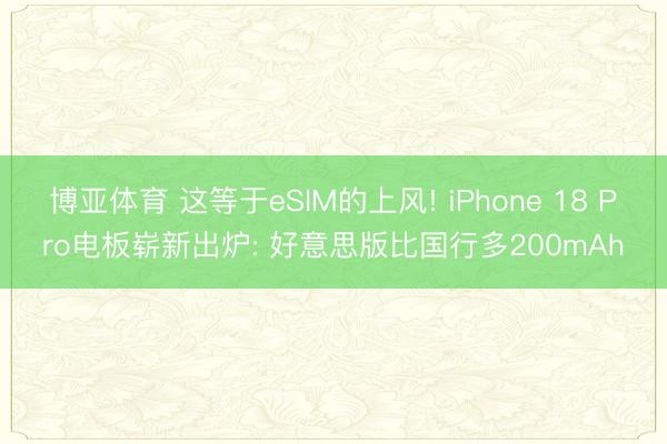 博亚体育 这等于eSIM的上风! iPhone 18 Pro电板崭新出炉: 好意思版比国行多200mAh