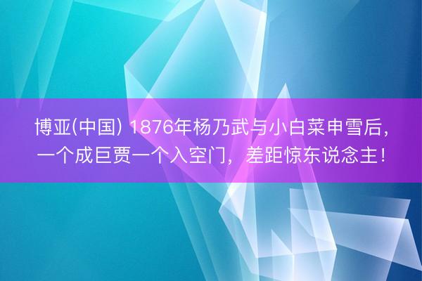 博亚(中国) 1876年杨乃武与小白菜申雪后，一个成巨贾一个入空门，差距惊东说念主！